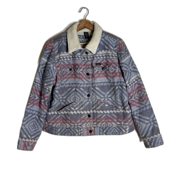 Wrangler Jacket ladies XL Gray Aztec Sherpa Lined Western Trucker Coat Southwest - Picture 1 of 13